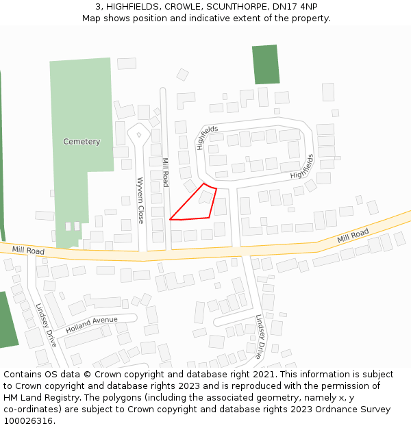 3, HIGHFIELDS, CROWLE, SCUNTHORPE, DN17 4NP: Location map and indicative extent of plot