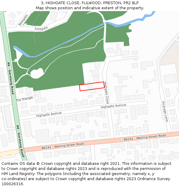 3, HIGHGATE CLOSE, FULWOOD, PRESTON, PR2 8LP: Location map and indicative extent of plot