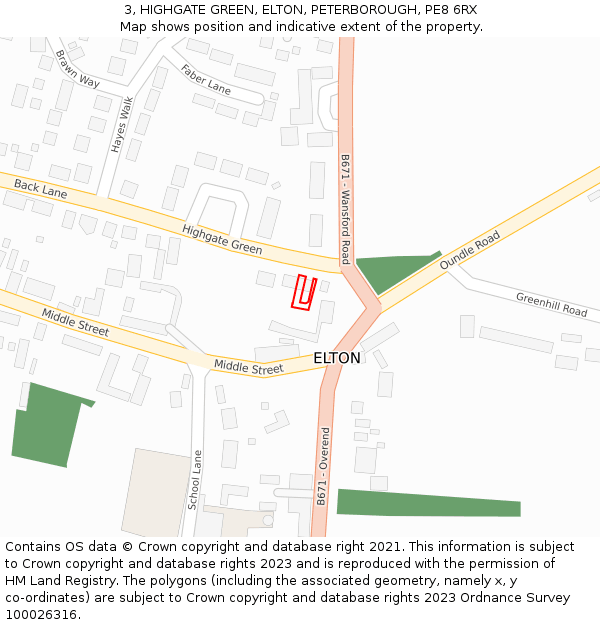 3, HIGHGATE GREEN, ELTON, PETERBOROUGH, PE8 6RX: Location map and indicative extent of plot