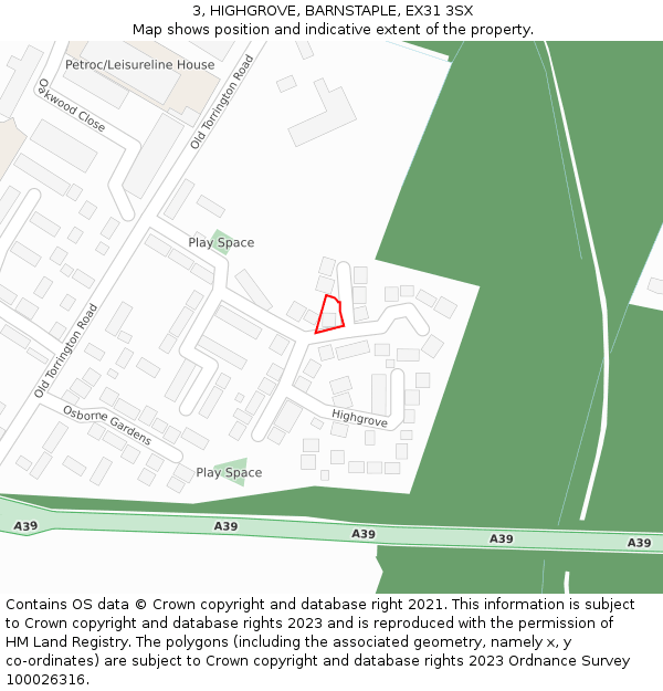 3, HIGHGROVE, BARNSTAPLE, EX31 3SX: Location map and indicative extent of plot
