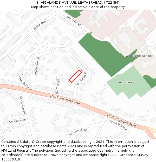3, HIGHLANDS AVENUE, LEATHERHEAD, KT22 8NN: Location map and indicative extent of plot