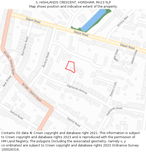 3, HIGHLANDS CRESCENT, HORSHAM, RH13 5LP: Location map and indicative extent of plot