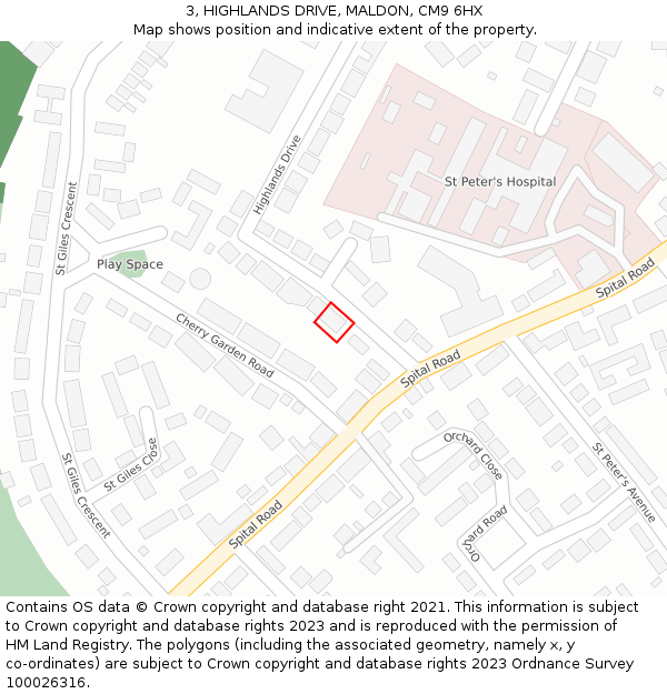 3, HIGHLANDS DRIVE, MALDON, CM9 6HX: Location map and indicative extent of plot