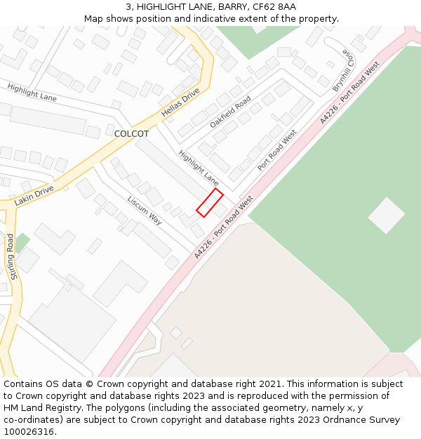 3, HIGHLIGHT LANE, BARRY, CF62 8AA: Location map and indicative extent of plot