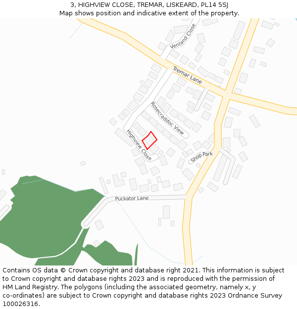 3, HIGHVIEW CLOSE, TREMAR, LISKEARD, PL14 5SJ: Location map and indicative extent of plot
