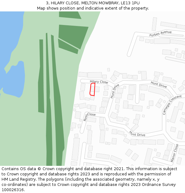 3, HILARY CLOSE, MELTON MOWBRAY, LE13 1PU: Location map and indicative extent of plot