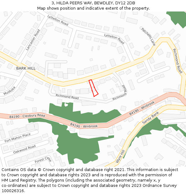 3, HILDA PEERS WAY, BEWDLEY, DY12 2DB: Location map and indicative extent of plot