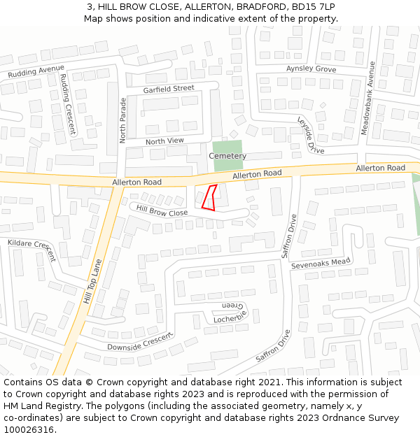 3, HILL BROW CLOSE, ALLERTON, BRADFORD, BD15 7LP: Location map and indicative extent of plot