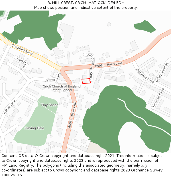 3, HILL CREST, CRICH, MATLOCK, DE4 5DH: Location map and indicative extent of plot