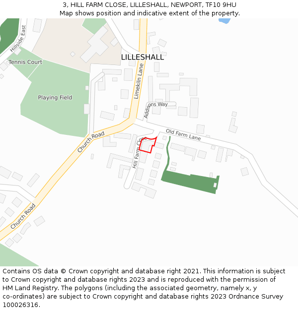 3, HILL FARM CLOSE, LILLESHALL, NEWPORT, TF10 9HU: Location map and indicative extent of plot