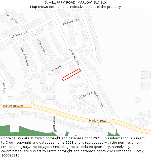 3, HILL FARM ROAD, MARLOW, SL7 3LX: Location map and indicative extent of plot