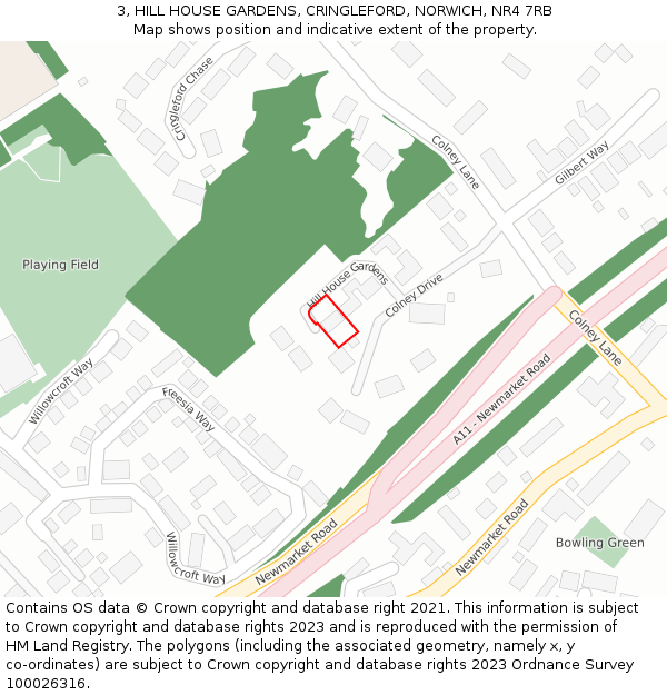3, HILL HOUSE GARDENS, CRINGLEFORD, NORWICH, NR4 7RB: Location map and indicative extent of plot