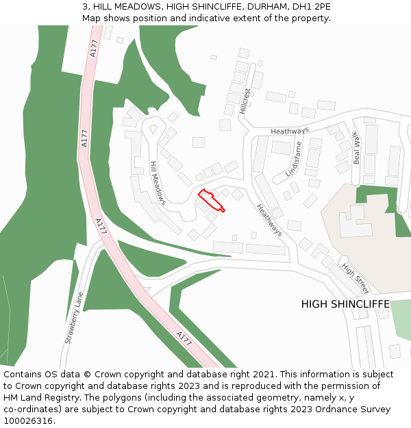 3, HILL MEADOWS, HIGH SHINCLIFFE, DURHAM, DH1 2PE: Location map and indicative extent of plot