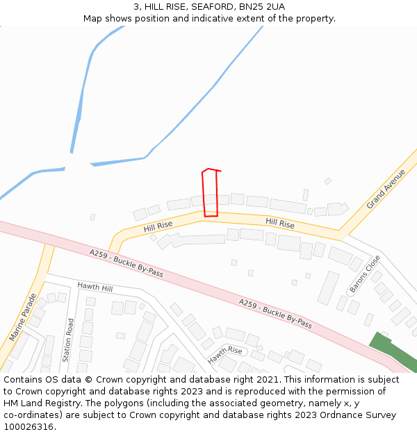 3, HILL RISE, SEAFORD, BN25 2UA: Location map and indicative extent of plot