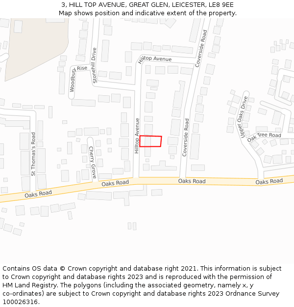 3, HILL TOP AVENUE, GREAT GLEN, LEICESTER, LE8 9EE: Location map and indicative extent of plot