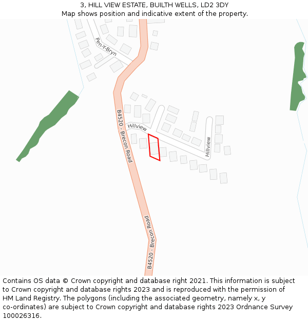 3, HILL VIEW ESTATE, BUILTH WELLS, LD2 3DY: Location map and indicative extent of plot