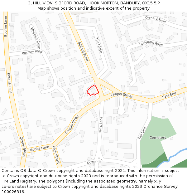 3, HILL VIEW, SIBFORD ROAD, HOOK NORTON, BANBURY, OX15 5JP: Location map and indicative extent of plot