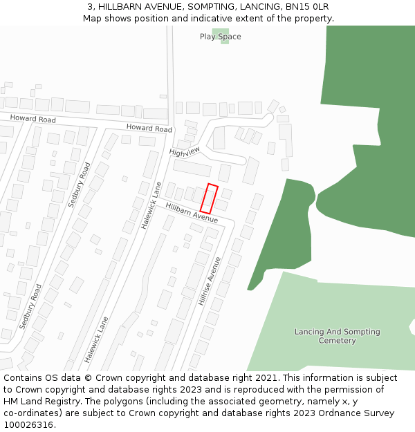 3, HILLBARN AVENUE, SOMPTING, LANCING, BN15 0LR: Location map and indicative extent of plot