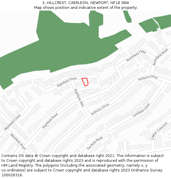 3, HILLCREST, CAERLEON, NEWPORT, NP18 3BW: Location map and indicative extent of plot