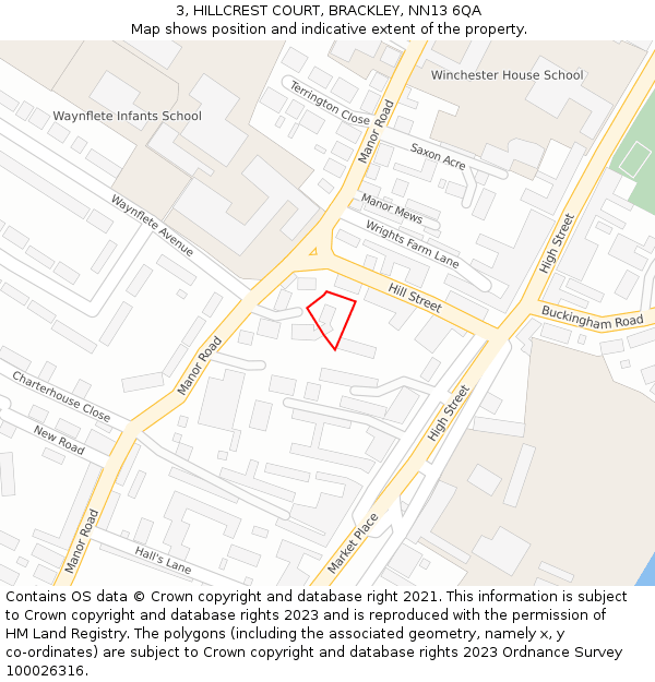 3, HILLCREST COURT, BRACKLEY, NN13 6QA: Location map and indicative extent of plot