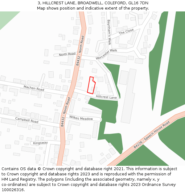 3, HILLCREST LANE, BROADWELL, COLEFORD, GL16 7DN: Location map and indicative extent of plot