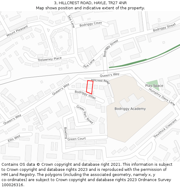 3, HILLCREST ROAD, HAYLE, TR27 4NR: Location map and indicative extent of plot