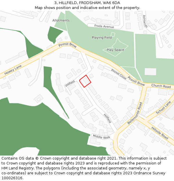 3, HILLFIELD, FRODSHAM, WA6 6DA: Location map and indicative extent of plot