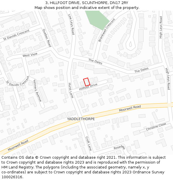 3, HILLFOOT DRIVE, SCUNTHORPE, DN17 2RY: Location map and indicative extent of plot