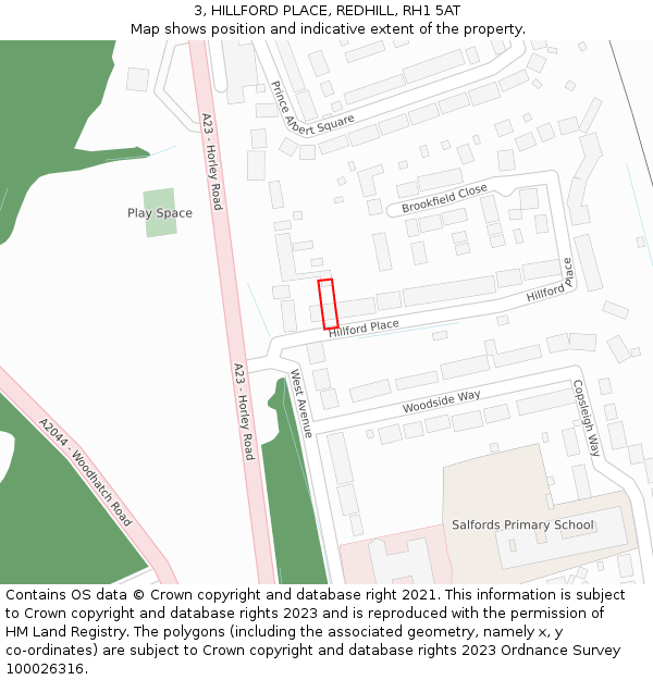 3, HILLFORD PLACE, REDHILL, RH1 5AT: Location map and indicative extent of plot