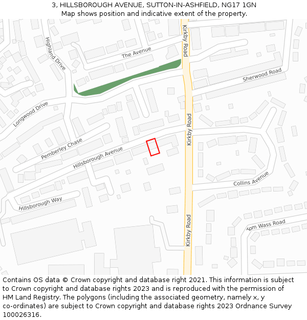 3, HILLSBOROUGH AVENUE, SUTTON-IN-ASHFIELD, NG17 1GN: Location map and indicative extent of plot