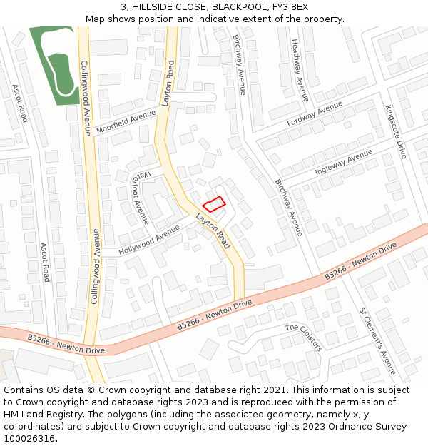 3, HILLSIDE CLOSE, BLACKPOOL, FY3 8EX: Location map and indicative extent of plot