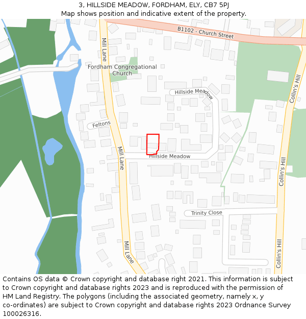 3, HILLSIDE MEADOW, FORDHAM, ELY, CB7 5PJ: Location map and indicative extent of plot