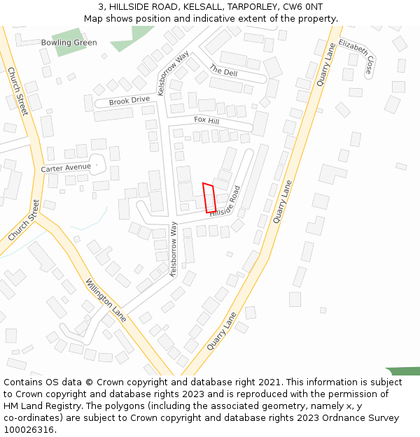 3, HILLSIDE ROAD, KELSALL, TARPORLEY, CW6 0NT: Location map and indicative extent of plot