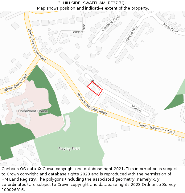3, HILLSIDE, SWAFFHAM, PE37 7QU: Location map and indicative extent of plot