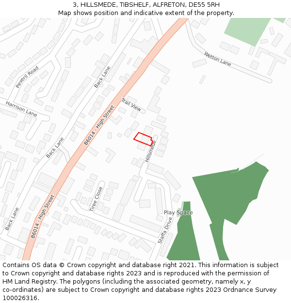 3, HILLSMEDE, TIBSHELF, ALFRETON, DE55 5RH: Location map and indicative extent of plot