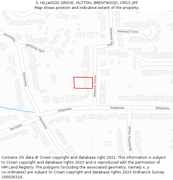 3, HILLWOOD GROVE, HUTTON, BRENTWOOD, CM13 2PF: Location map and indicative extent of plot