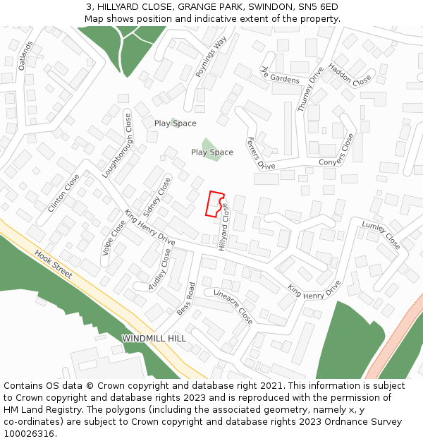 3, HILLYARD CLOSE, GRANGE PARK, SWINDON, SN5 6ED: Location map and indicative extent of plot