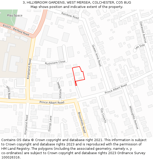 3, HILLYBROOM GARDENS, WEST MERSEA, COLCHESTER, CO5 8UG: Location map and indicative extent of plot