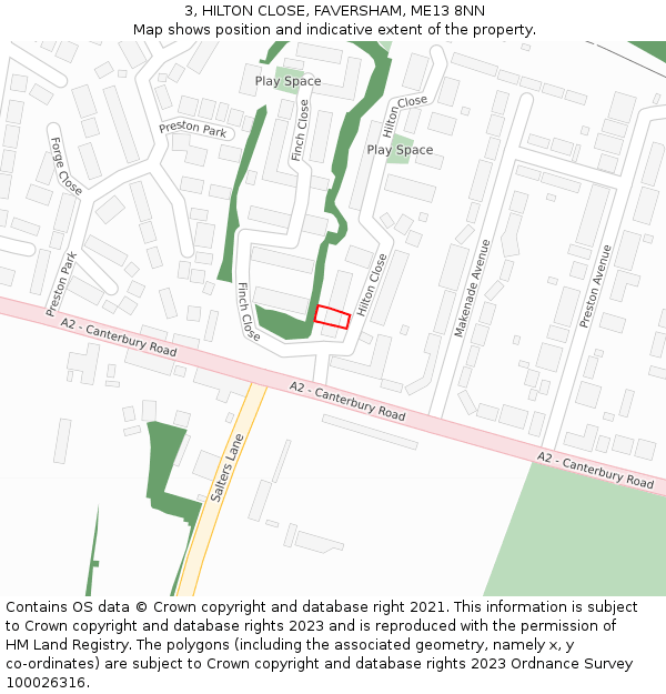 3, HILTON CLOSE, FAVERSHAM, ME13 8NN: Location map and indicative extent of plot