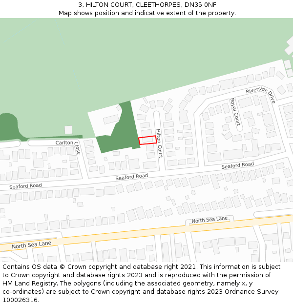 3, HILTON COURT, CLEETHORPES, DN35 0NF: Location map and indicative extent of plot