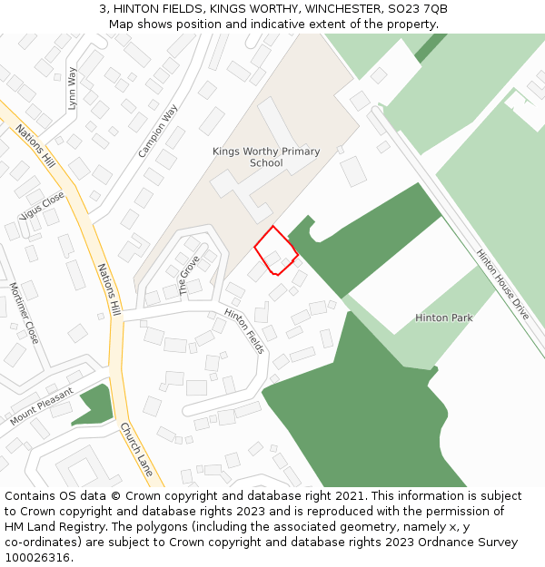 3, HINTON FIELDS, KINGS WORTHY, WINCHESTER, SO23 7QB: Location map and indicative extent of plot