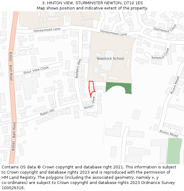 3, HINTON VIEW, STURMINSTER NEWTON, DT10 1ES: Location map and indicative extent of plot