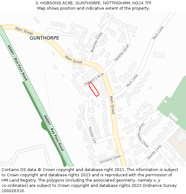 3, HOBSONS ACRE, GUNTHORPE, NOTTINGHAM, NG14 7FF: Location map and indicative extent of plot