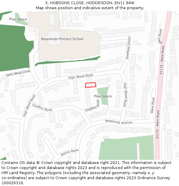 3, HOBSONS CLOSE, HODDESDON, EN11 9AW: Location map and indicative extent of plot