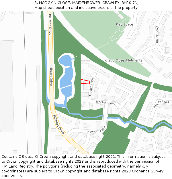 3, HODGKIN CLOSE, MAIDENBOWER, CRAWLEY, RH10 7NJ: Location map and indicative extent of plot