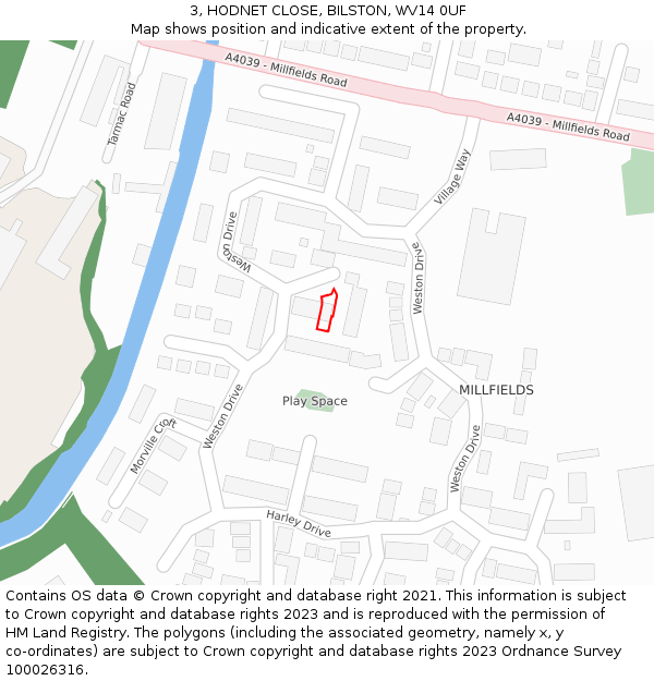 3, HODNET CLOSE, BILSTON, WV14 0UF: Location map and indicative extent of plot