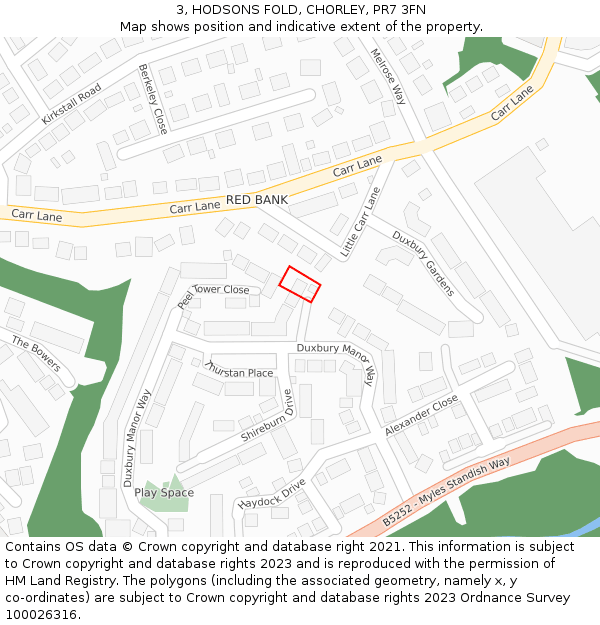 3, HODSONS FOLD, CHORLEY, PR7 3FN: Location map and indicative extent of plot