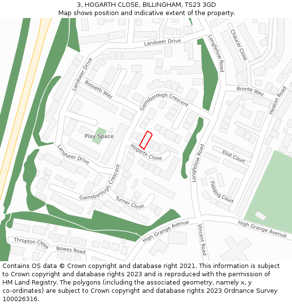 3, HOGARTH CLOSE, BILLINGHAM, TS23 3GD: Location map and indicative extent of plot