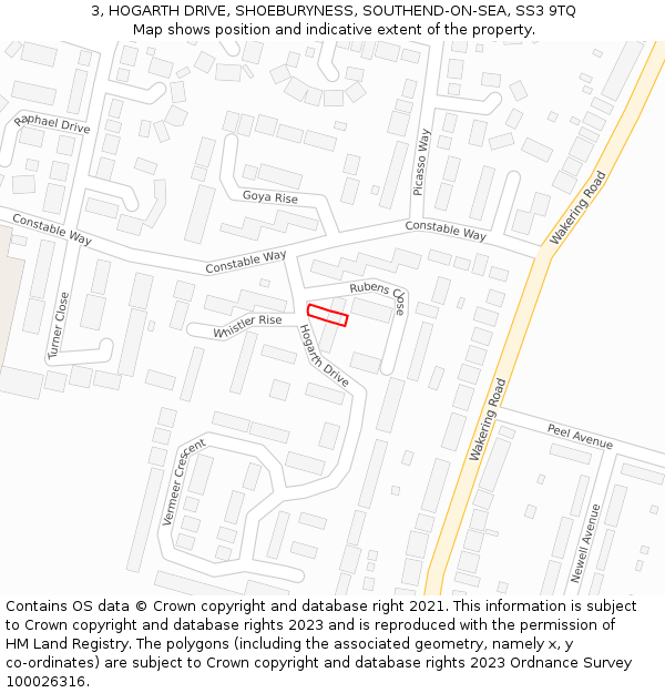 3, HOGARTH DRIVE, SHOEBURYNESS, SOUTHEND-ON-SEA, SS3 9TQ: Location map and indicative extent of plot