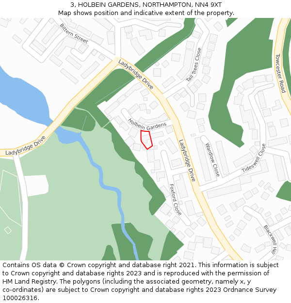 3, HOLBEIN GARDENS, NORTHAMPTON, NN4 9XT: Location map and indicative extent of plot